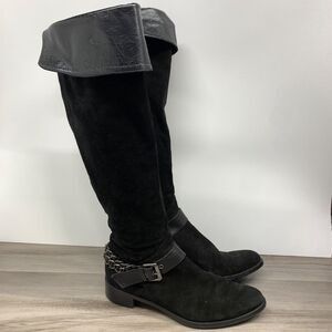 Nalini Italy Chain-Trim Suede Knee-High‎ Boots 39 Chain Harness